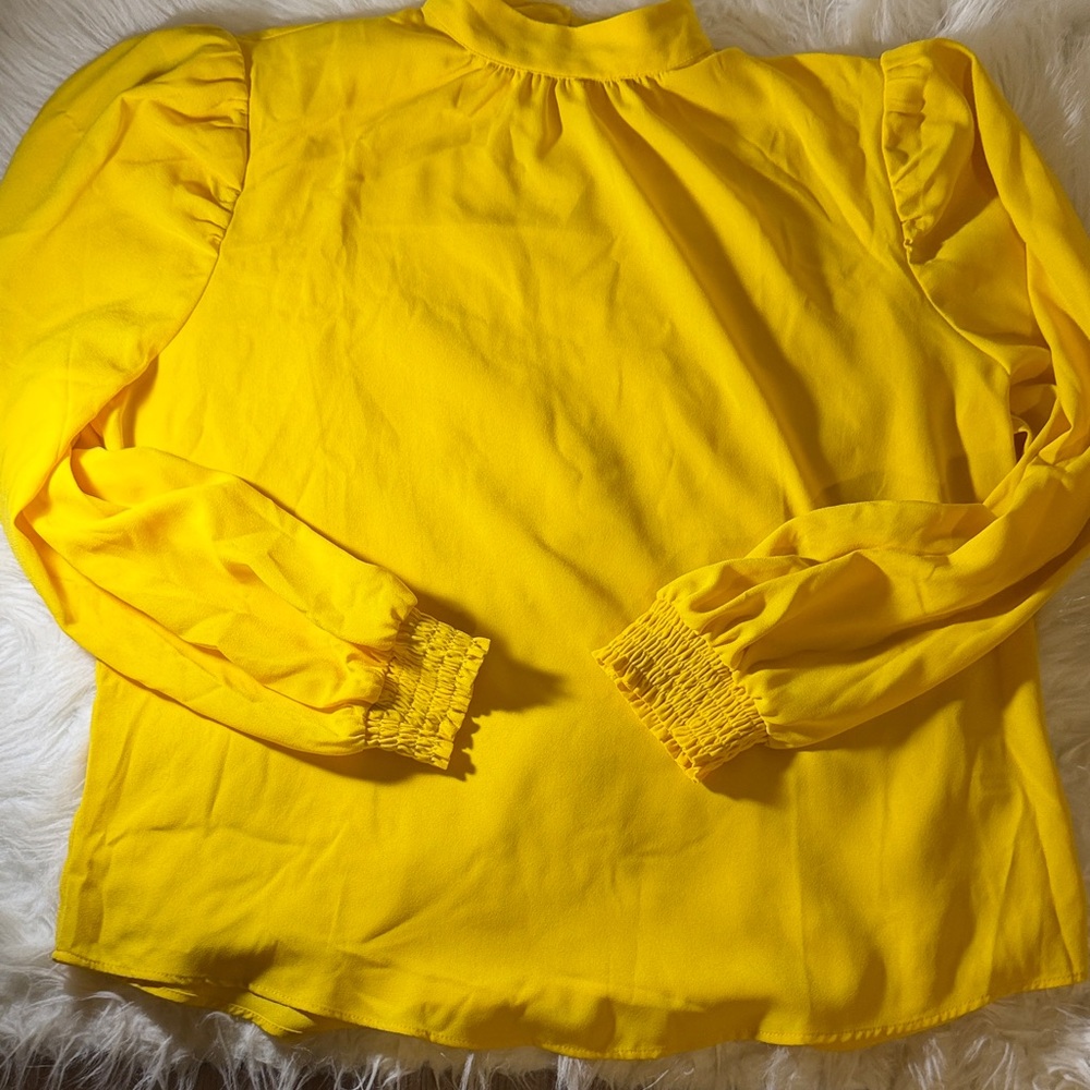 New York & Company Bright Yellow Smock Neck Luxe Blouse